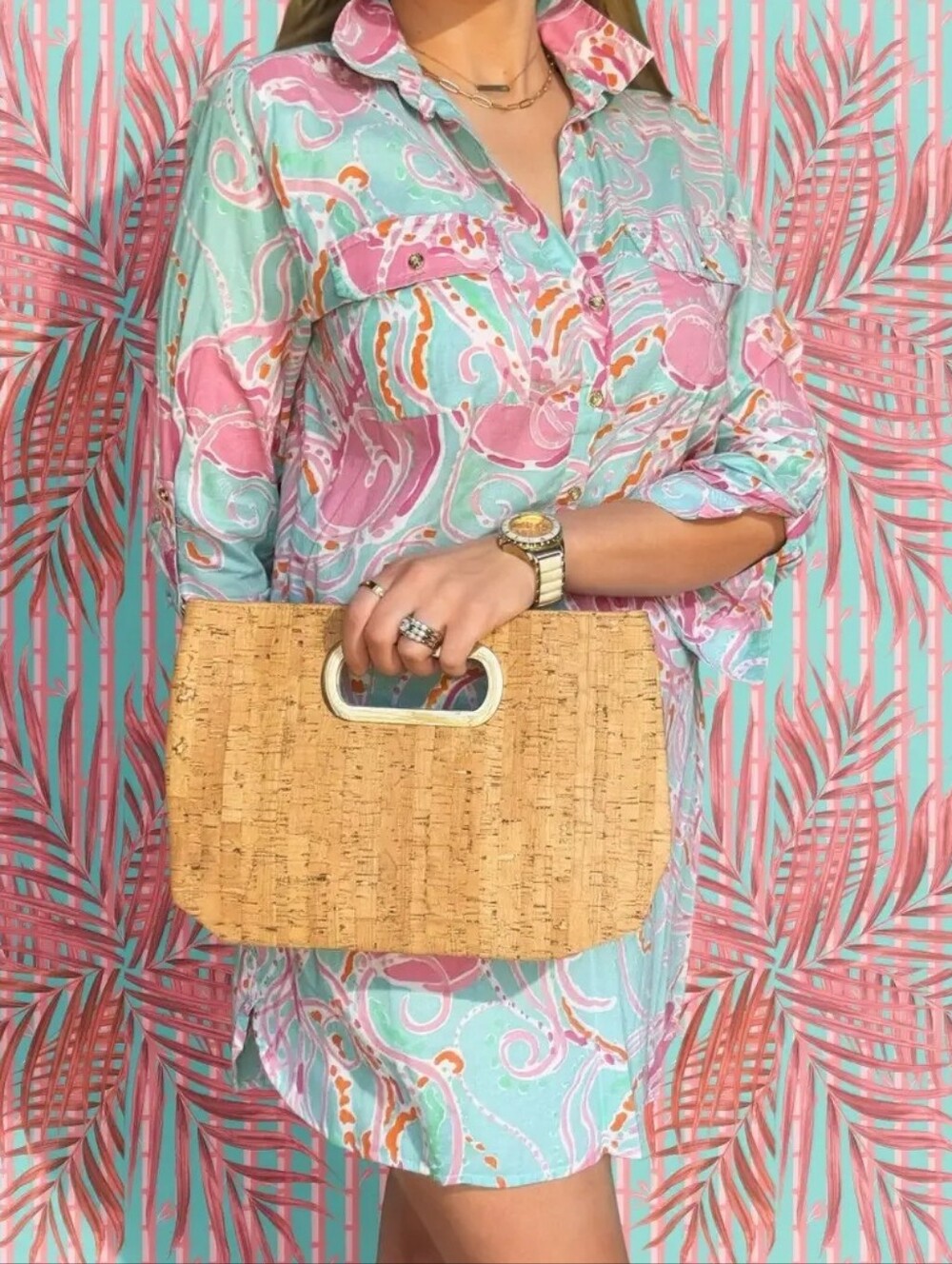 Lilly Pulitzer Captiva Tunic Jellies Be Jammin' Shirtdress Cotton Pink Blue M